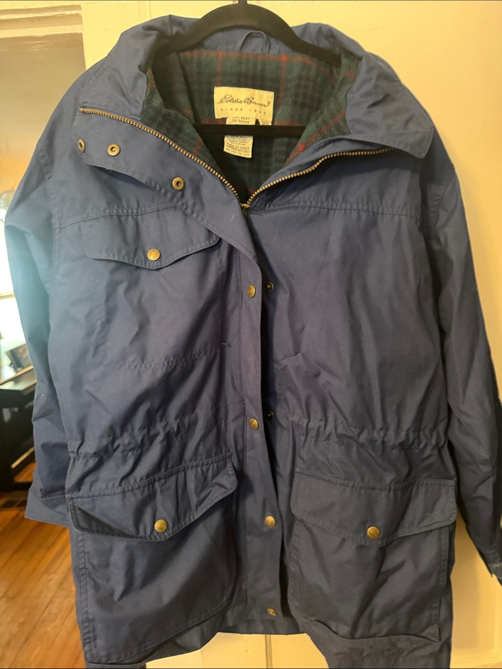 Vintage Woman’s Eddie Bauer Blue Wool-Lined Hooded Utility Anorak Jacket
